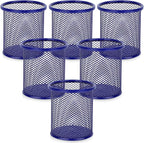 Segarty Pen Cup, 6 Pack Round Cute Dark Blue Pen Holder for Desk, Wire Mesh Pencil Holder Container Set, Desktop Organizer for Office Supplies, Maker, School, Home Storage, Makeup Brush