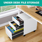 3 Drawer File Cabinet with Lock,Under Desk File Cabinet,White Rolling File Cabinet,Three Drawer Filing Cabinet for Home Office with Wheels,Fit A4/Letter/Legal File,Fully Assembled Except Casters