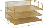 Martha Stewart Ryder 3 Tier Desk Letter Tray Organizer, Stackable Steel Mesh Inbox Tray for Files, Papers, or Letters, Gold