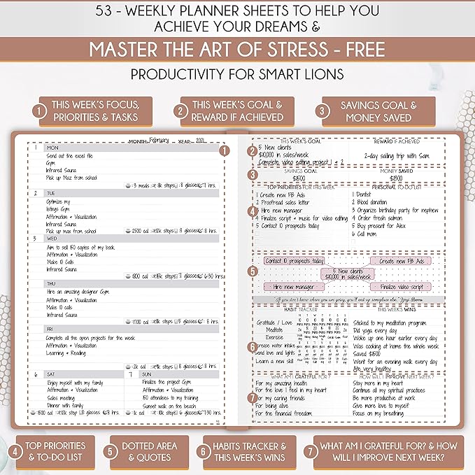 Life Planner - Gratitude Journal for Men & Women | Daily, Weekly & Monthly Planner with Budget Section, Time Blocking, Habit Tracker for Peace of Mind Planning to Increase Productivity & Happiness