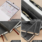 ZXHQ A5 Bullet Dotted Journal Notebook - 150gsm Thick Paper, 256 Pages, Dot Grid Hardcover, Tree of Life Design, Fine Inner Pocket - 5.9" × 8.5" Dark Grey