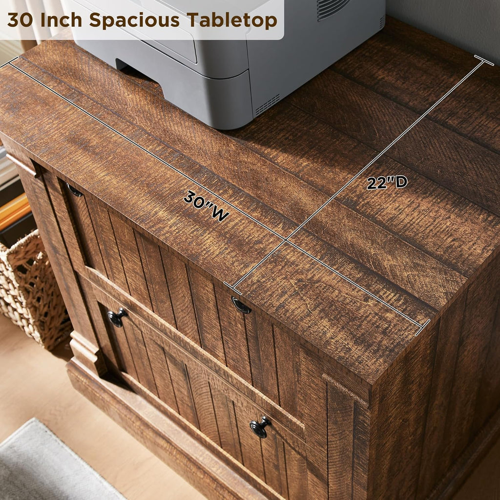 OKD Farmhouse File Cabinet with 2 Drawers, 30" Lateral Filing Cabinet with Hanging File Folders, Interlocking Drawers, Wood Rustic Storage Cabinet for Home Office,Brown