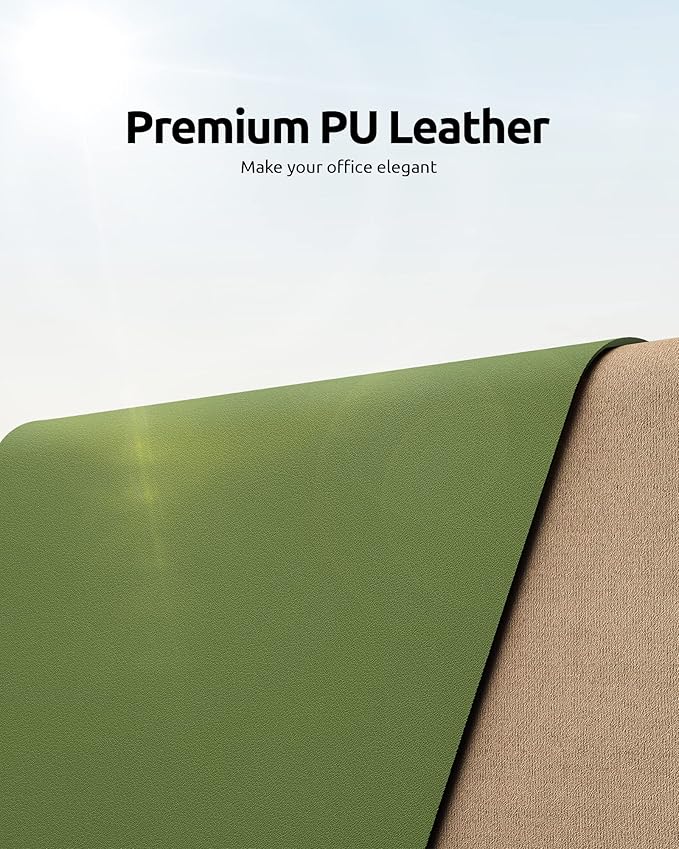 YSAGi Leather Desk Protector, Office Mat, Large Mouse Mat, Non-Slip PU Leather Blotter, Laptop Desk Pad, Waterproof Writing Pad for Office and Home (Green, 23.6" x 13.8")