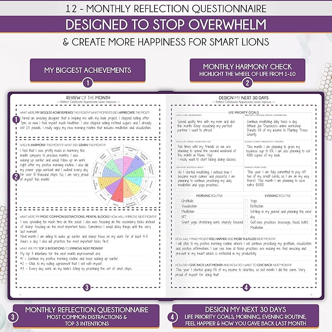 Life Planner - Undated Daily, Weekly & Monthly Planner with Budget Section | A 12 Month Journey to Increase Productivity & Happiness | Life Organizer & Gratitude Journal - Horizontal Format
