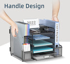 SUPEASY Mesh Desk Organizer with File Holder, 5-Tier Paper Letter Tray Organizer with Magazine Holder, Desktop Organizer and Storage with Drawer for Office Supplies Home or School, Black