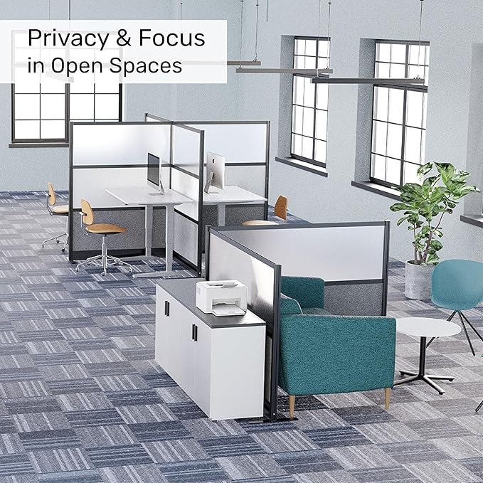 Workflow Modular Wall | Room Divider with Whiteboard, Sound-Dampening, & Frosted Acrylic Panels | Expandable Office Partition for Privacy & Productivity (53" x 48")