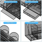 Lavatino Desk Organizer with File Holder, 5-Tier Paper Letter Tray Organizer with Sliding Drawer and 2 Pen Holder, Mesh Desktop File Organizer for Office Supplies (Black)