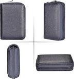 Easyoulife Genuine Leather Credit Card Holder Zipper Wallet With 26 Card Slots