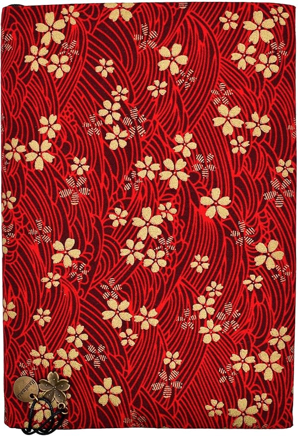BLBMH A5 Book Cover for Paperbacks- Adjustable Fabric Book Sleeve Cover Protector Fit for 5.5x8.2 inch Hardcover Softcover Book Novels Notebook -Red Cherry Blossoms