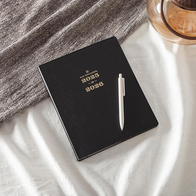 Blue Sky Day Designer 2025-2026 Academic Year Weekly and Monthly Planner Calendar, July 2025 - June 2026, 12-Month, 8" x 10", Faux Leather Cover, Bookbound, Black