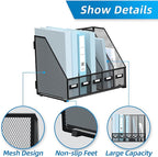 SUPEASY Desk Organizers Metal Desk Magazine File Holder with 5 Vertical Compartments Rack File Organizer for Office Desktop, Home Workspace, Black