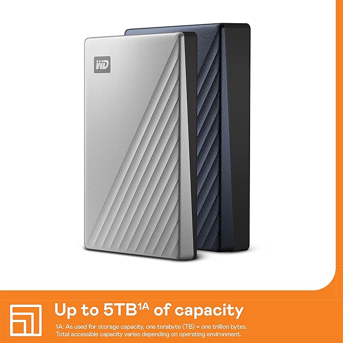 WD 4TB My Passport Ultra, Silver, Portable External Hard Drive, backup software with defense against ransomware, and password protection, USB-C and USB 3.1 - WDBFTM0040BSL-WESN