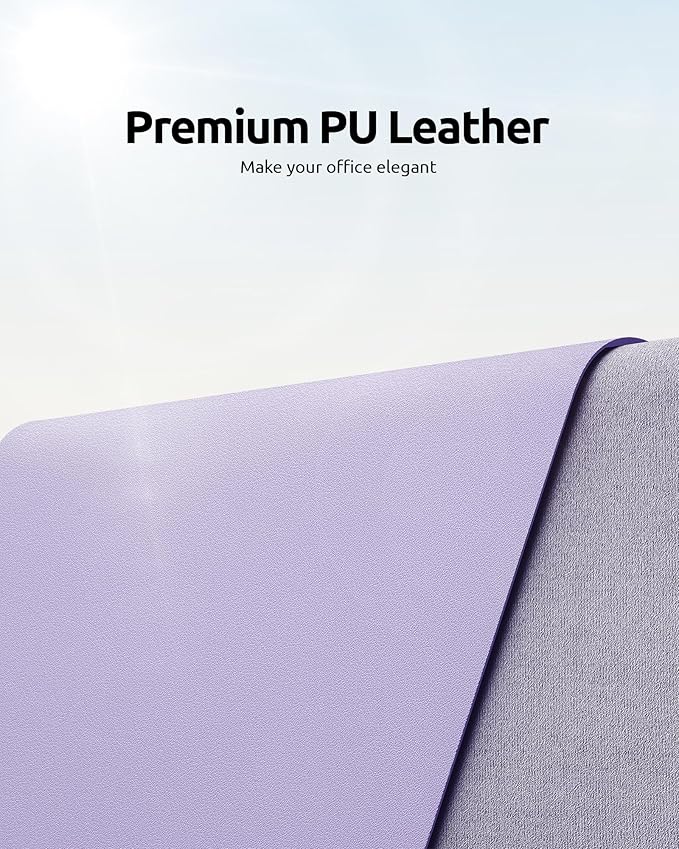 YSAGi Leather Desk Protector, Office Mat, Large Mouse Mat, Non-Slip PU Leather Blotter, Laptop Desk Pad, Waterproof Writing Pad for Office and Home (Light Purple, 31.5" x 15.8")