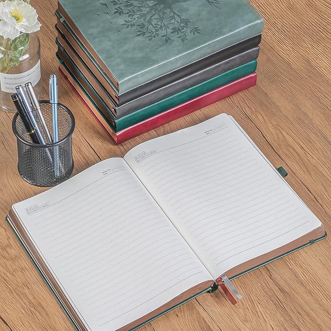 ZXHQ 360 Pages Thick Lined A5 Journaling Notebook, Hardcover Journal for Women Men Writing Notebook, Fine Inner Pocket, Tree of Life Design, 100Gsm Paper - Dark Green