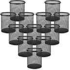 Segarty Pen Cup Holder for Desk, 12 Pack Black Pencil Holder, Round Wire Mesh Pen Container Set for Office Supply, School Classroom, Home Desktop Accessories, Makeup Brush Organizer
