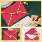 60 Pack Gold Envelopes 5x7 Rose Red, 250G Pearled Cardstock A7 Envelopes for Invitations Business Mailing Envelope with Gold Foil Border, A6 4x6 Envelopes for Wedding Baby Shower Cards
