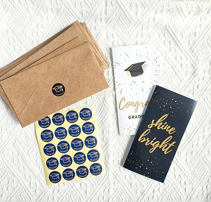 PINKEESEA Graduation Cards 2025 Money Holder Cards - 10 Pack - Gift Card Holder with Kraft Envelopes with Stickers - Bulk Grad Cards(Congrats)