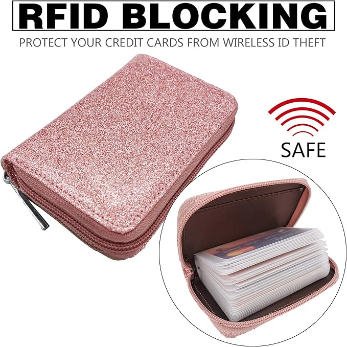 Easyoulife Genuine Leather Credit Card Holder Zipper Wallet With 26 Card Slots