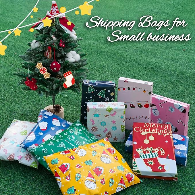 Christmas Poly Mailer - 14.5x19 Inch, 50 Waterproof Tear-Resistant Self-Seal Bags - Green Merry Christmas