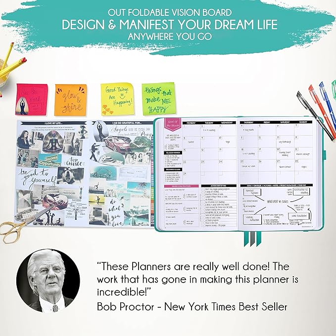 Hourly Planner – Undated Weekly & Monthly Goal Setting Planner, 12-Month to Increase Productivity | Life & Gratitude Journal, Include Foldable Vision Board, Gift Box & Stickers