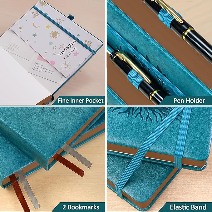 ZXHQ A5 360 Pages Lined Journal for Women, Tree of Life Design, with Pen, Fine Inner Pocket, Seagreen