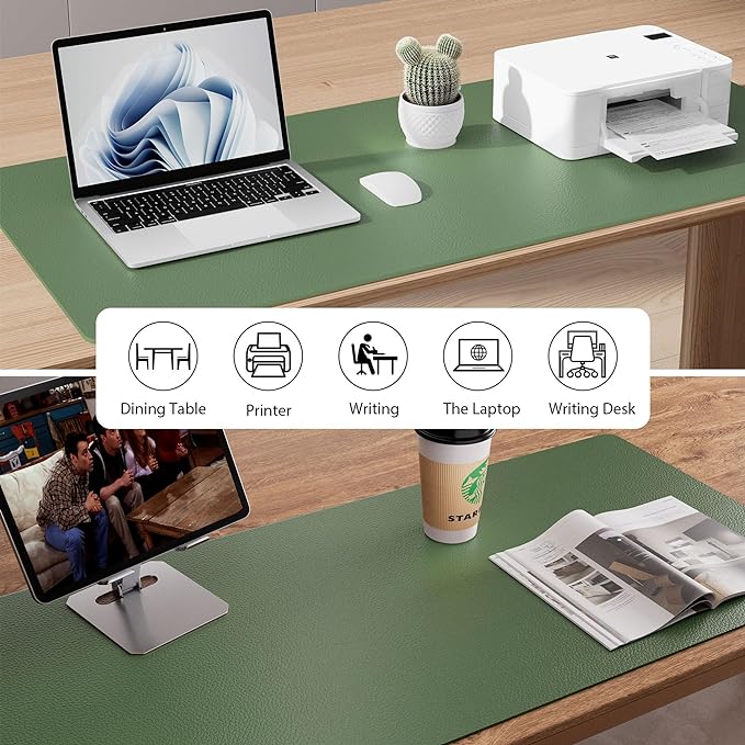 Aothia Leather Desk Pad Protector, Mouse Pad, Office Desk Mat, Non-Slip PU Leather Desk Blotter, Laptop Desk Pad, Waterproof Desk Writing Pad for Office and Home (23.6" x 13.7", Olive Green)