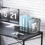 SUPEASY Desk Organizers Metal Desk Magazine File Holder with 5 Vertical Compartments Rack File Organizer for Office Desktop, Home Workspace, Black