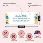 Personalized Return Address Labels Floral - Set of 120 Custom Mailing Labels for Envelopes, Self Adhesive Flat Sheet Rectangle Personalized Name Stickers (Blue)