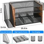 Desk Organizer and Accessories, 4-Tier Desktop File Organizer with Drawer and 2 Pen Holders, Office Desk Accessories for Office Supplies(Wood)