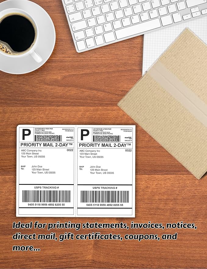 Limited Papers (TM) 8.5x11 Perforated Paper, 20/50 Pound, 75 GSM, Variety of Perforation Sizes and Colors, for Forms, Tickets, Postcards, Business Cards. (White, 2 up - horizontal 5.5”)