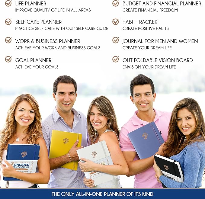 Hourly Planner - Undated Daily, Weekly & Monthly Planner with Budget Section | A 12 Month Journey to Increase Productivity & Happiness | Life Organizer & Gratitude Journal - Vertical Format