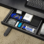 IRIS USA 14" x 10" Stacking Desktop Organizer Tray with Built-In Divider, 8 Pack, Plastic Storage Container for Stationery Art Craft Supplies Office Desk Drawer and Small Business Organization, Black