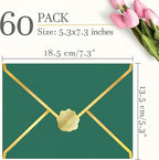 60 Pack Gold Envelopes 5x7 Bulk Green, 250G Pearled Cardstock A7 Envelopes for Invitations Business Mailing Envelope with Gold Foil Border, A6 4x6 Envelopes for Wedding Baby Shower Cards