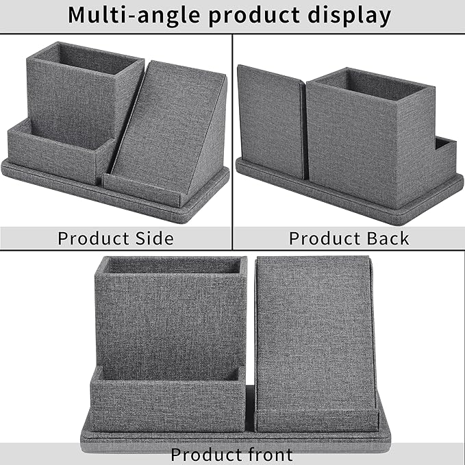 Multi-Function Pen/Pencil Holder-Linen Leathe Excellent Cell Phone Touch Screen Solution Holde-Business Card Holder/Sticky Note Tray,Desk Organizer for Office Supplies,Desktop Caddy,Grey