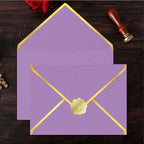 60 Pack Gold Envelopes 5x7 Bulk Purple, 250G Pearled Cardstock A7 Envelopes for Invitations Business Mailing Envelope with Gold Foil Border, A6 4x6 Envelopes for Wedding Baby Shower Cards