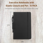 DISCOUNT PROMOS 10 Executive Notebooks with Pen Pack - 6 x 8.5 inches, Recycled, Pen Loop, Closure Strap - Black